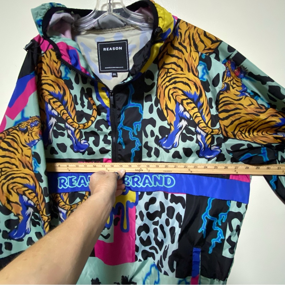 Reason Brand AOP AllOver Print Half-Zip Pullover Hooded Jacket Smiley Tiger RSN - Picture 12 of 14